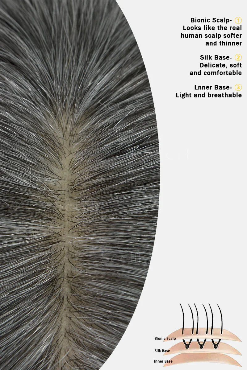 Flavia Silk Top Remy Human Hair Topper #Medium Grey