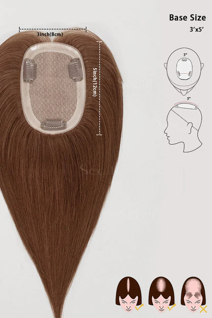 Flavia Silk Top Remy Human Hair Topper Dark Auburn Brown #33