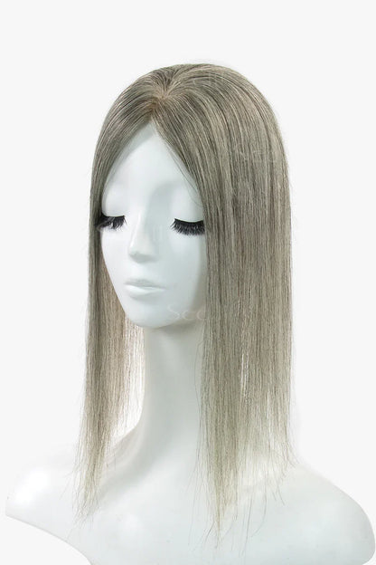 Flavia Silk Top Remy Human Hair Topper #Light Brown Grey
