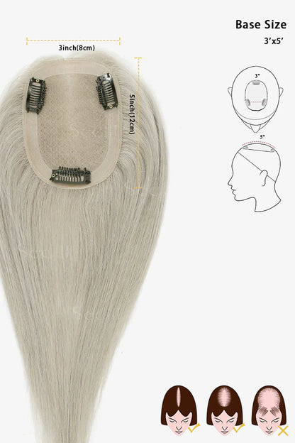Flavia Silk Top Remy Human Hair Topper #Silver Gray